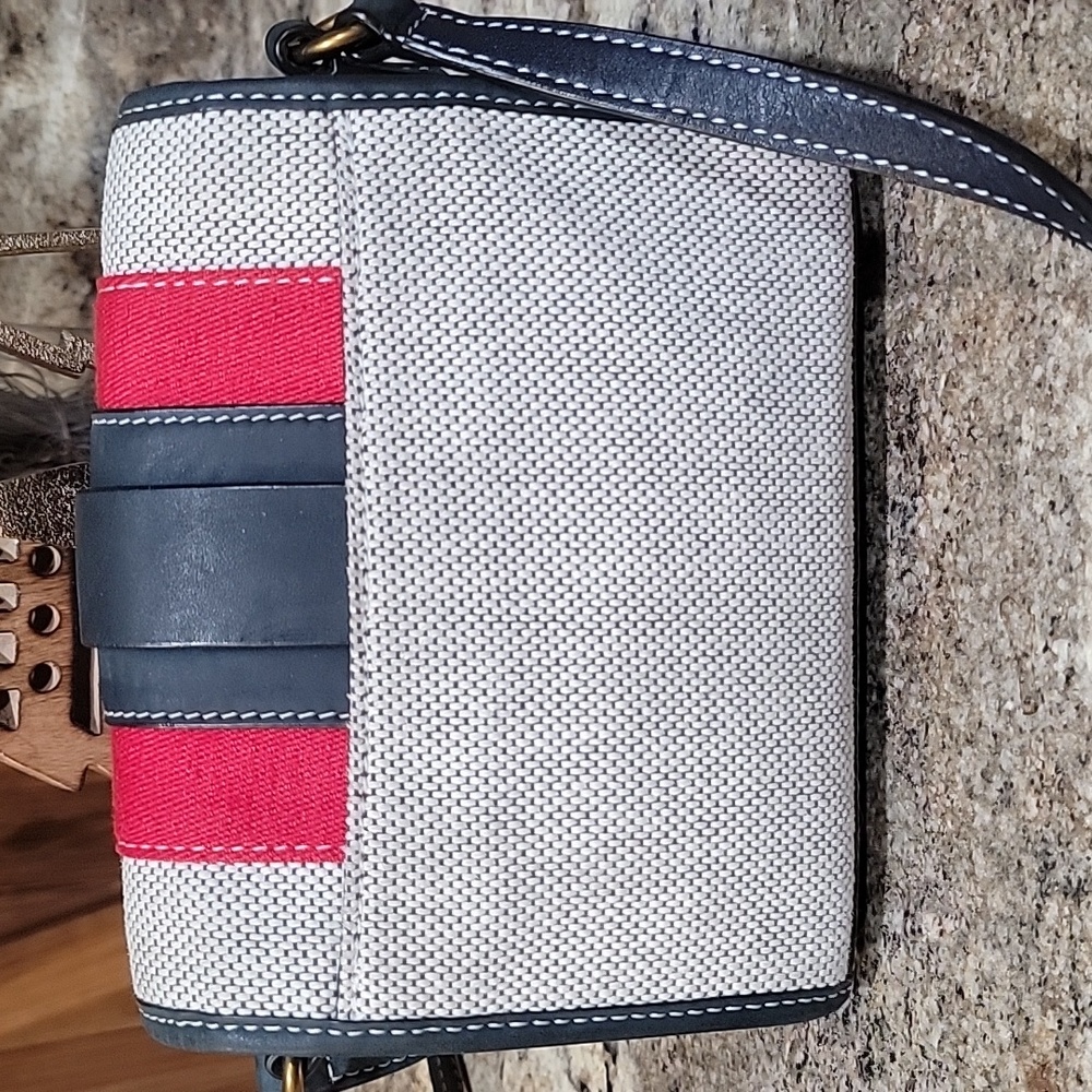 TORY BURCH EUC Maritime Stripe Crossbody Bag, Navy/Ivory/Red - Picture 8 of 14